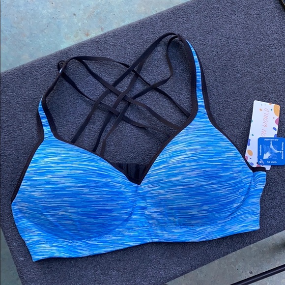 Blue and black crisscross sports bra - Picture 1 of 3